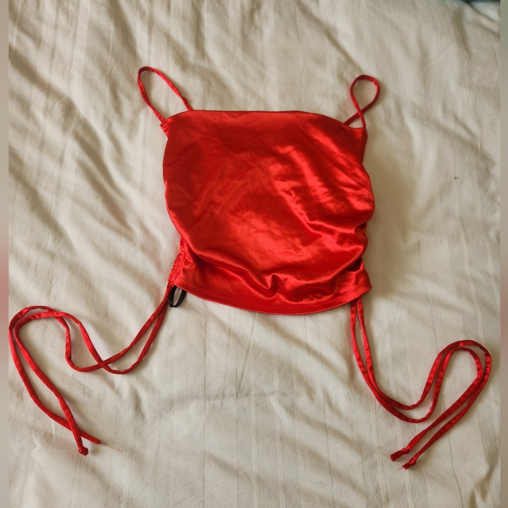 Red Satin Tie Crop Top